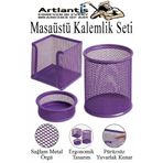 Artlantis Masaüstü Fileli Kalemlik Seti 3 Parça 1 Paket 3 lü Masa Üstü Düzenleyici Kalemlik Küp Notluk Ataşlık