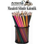 Artlantis Masaüstü Metal Silindir Kalemlik 1 Adet Fileli Perfore Pastel Renkli Kalemlik Kağıtlık Düzenleyici Büro Ofis Okul - Siyah