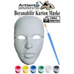 Artlantis Maske Boyama 1 Paket Boyanabilir Karton Maske Lastikli İnsan Yüzü Suratı Yerli Üretim Fırça Akrilik Boya 6 Renk