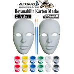 Artlantis Maske Boyama 2 li 1 Paket Boyanabilir Karton Maske Lastikli İnsan Yüzü Suratı Yerli Üretim Fırça Akr