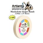 Artlantis Maskeleme Bandı Kağıt Bant 12 mm 25 Metre 3 Adet Boya Bantı Maskeleme Kağıt Bant Duvar Yağlı Boya Ba