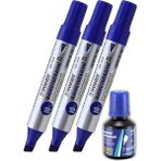 Artlantis Mavi 10 mm Kesik Uçlu Markör Permanent Kalem 3 Adet ve Mavi Mürekkep 1 Adet Çuval Koli Kalemi - Standart - 10mm