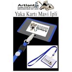 Artlantis Mavi İpli Yaka Kartı 10 Adet Ayarlanabilir Boyuna Asma Kimlik Koruyuculu PVC Mavi Yaka Kartlığı Seyehat Ofis Okul Büro