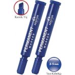 Artlantis Mavi Permanent Markör Kalem Kesik Uç 2 Adet Sentör Kalıcı Marker Kalem Tüm Koli Karton Çuval Cam Plastik Yüzeylerde - 2-5mm