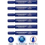 Artlantis Mavi Permanent Markör Kalem Kesik Uç 6 Adet Sentör Kalıcı Marker Kalem Tüm Koli Karton Çuval Cam Plastik Yüzeylerde - 2-5mm