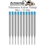 Artlantis Mavi Tükenmez Kalem Yedeği 10 Adet Tükenmez Kalem Içi Yedek Mavi Metal Tükenmez Kalem Içi Okul Ofis Jel Kalem Içi - Standart - 1.0 mm