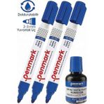 Artlantis Mavi Yazı Tahta Kalemi 3 Adet ve Yazı Tahta Mürekkebi 30 ml 1 Adet Doldurulabilir Tahta Kalemi Beyaz Yazı Tahtası - Standart