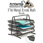 Artlantis Metal Evrak Rafı 3 Lü 1 Paket Masa Üstü A4 Dosya Düzenleyici Kağıt Tepsisi Fileli Üç Katlı Hareketli - Siyah - Standart
