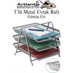 Artlantis Metal Evrak Rafı 3 Lü 1 Paket Masa Üstü A4 Dosya Düzenleyici Kağıt Tepsisi Metal Fileli Üç Katlı Hareketli Perfore - Gri