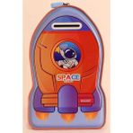 Artlantis Metal Kumbara Roket Anahtarlı 1 Adet Kilitli Astronot Roket Uzay Mekiği Figürlü Kilitli Metal Kumbara 13X19CM - Mavi