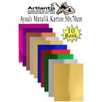 Artlantis Metalik Aynalı Fon Kartonu 10 Renk 50x70 cm 1 Paket Okul Sınıf Dekoratif Pırıltılı Folyo Kağıt