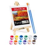 Artlantis Mini Şövale 20x20 Cm Tuval 3 Ml Akrilik Boya 12 Renk Ve Fırça 1 Paket 20x20 Mini Tuval Masaüstü Küçük Şövale Boyama Seti Çok Renkli