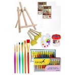 Artlantis Mini Şövale 25x35 2 Li Tuval Fanart 12 Renk Akrilik Boya Başlangıç Seti Fırça Palet Ponpon Su Kabı Masaüstü Sanatsal