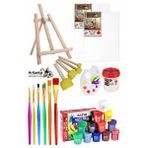 Artlantis Mini Şövale 25x35 2 Li Tuval Fatih 12 Renk Guaj Boya Başlangıç Seti Fırça Palet Ponpon Temizleme Kabı Masaüstü Sanatsal