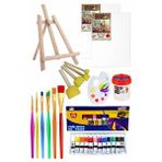 Artlantis Mini Şövale 25x35 2 Li Tuval Mydido 12 Renk Yağlı Boya Başlangıç Seti Fırça Palet Ponpon Su Kabı Masaüstü Sanatsal