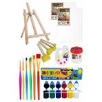 Artlantis Mini Şövale 25x35 2 Li Tuval Mydido 6 Renk Akrilik Boya Başlangıç Seti Fırça Palet Ponpon Su Kabı Masaüstü Sanatsal Çok Renkli