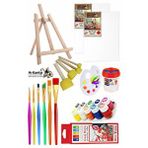 Artlantis Mini Şövale 25x35 2 Li Tuval Südor 10 Renk Guaj Boya Başlangıç Seti Fırça Palet Ponpon Su Kabı Masaüstü Sanatsal Çok Renkli
