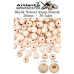 Artlantis Naturel Ahşap Boncuk 26mm 50 li 1 Paket Ham Boyanabilir Ahşap Yuvarlak Doğal Boncuklar Takı Tasarım