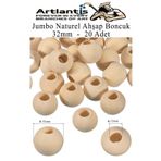 Artlantis Naturel Ahşap Boncuk 32mm 20 li 1 Paket Ham Boyanabilir Ahşap Yuvarlak Doğal Boncuklar Takı Tasarım