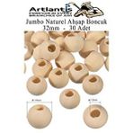 Artlantis Naturel Ahşap Boncuk 32mm 30 Lu 1 Paket Ham Boyanabilir Ahşap Yuvarlak Doğal Boncuklar Takı Tasarım Ektinlik Kreş Okul Çok Renkli