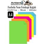 Artlantis Neon Fosforlu Renkli A4 Fotokopi Kağıdı 100 Lü 1 Paket 100 Adet Fosforlu 5 Renk Parlak Canlı Renkler Fotokopi Kağıdı - Standart