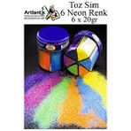 Artlantis Neon Fosforlu Toz Sim 6 Renk 120 Gr 1 Paket Tuzluklu Karışık 6 Lı Renkli Canlı Neon Toz Sim Büyük Epoksi Reçine Çok Renkli
