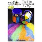 Artlantis Neon Fosforlu Toz Sim 6 Renk 120 Gr 2 Adet Tuzluklu Karışık 6 Lı Renkli Canlı Neon Toz Sim Büyük Epoksi Reçine Çok Renkli
