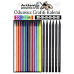 Artlantis Odunsuz Grafiti Kalemi 12 Renk ve 6 Siyah 1 Paket Odunsuz Kömür Kalemi Füzen Çizim Eskiz Kalemi Karakalem Kalemi