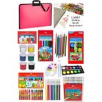 Artlantis Öğrenci Boyama Seti 11 Parça 1 Paket 35X50 Resim Çantası Resim Defter Fabe Sulu Boya Kuru Boya Pastel Boya Keçeli Kalem - Pembe - Standart