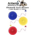 Artlantis Otomatik Şerit Mezura 1.5 Metre 3 Renk 1 Adet Yuvarlak Cep Mezurası 150 cm Mezro Terzi Metresi Vücut Ölçüm Metresi - Renkli - Standart