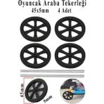 Artlantis Oyuncak Araba Tekerleği Seti 45MM 4 Lü 1 Paket Plastik Tekerlek Deney Için 2 Adet Metal Şaft Proje Deney Seti - Siyah - 40 mm - Standart
