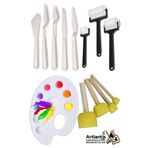 Artlantis Palet Rulo Fırça Ponpon Fırça ve Plastik Spatula 4'lü Set 1 Paket Resim Hobi Sanat Etkinlik Resim Paleti