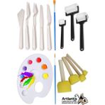 Artlantis Palet Rulo Fırça Ponpon Resim Fırçası ve Plastik Spatula 1 Paket Resim Hobi Sanat Etkinlik Resim Paleti - Standart - Beyaz