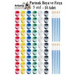 Artlantis Parmak Boyası 5 Ml 6 Renk Ve Resim Fırçası 10 Paket Mini Küçük Parmak Boya Etkinlik Boyama Boyası Su Bazlı Resim Kreş Çok Renkli