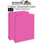 Artlantis Pembe 4 Halkalı Klasör 2 Adet A4 Pvc Öğrenci ve Ofis Tipi Evrak Sunum Klasörü Iç Cepli Otomatik Mekanizmalı Büro