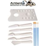 Artlantis Plastik 13 Hazneli Resim Paleti 5 Li Plastik Spatula ve Resim Fırçası 1 Paket Ressam Paleti Sanatsal Esnek Palet Bıçağı - Standart - Beyaz