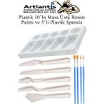 Artlantis Plastik Masa Üstü 10 Hazneli Resim Paleti 5 Li Plastik Spatula ve Resim Fırçası 1 Paket Hobi Sanatsal Esnek Palet Bıçağı - Standart - Beyaz
