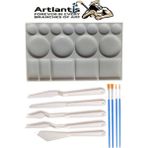 Artlantis Plastik Masa Üstü 17 Hazneli Resim Paleti 5 Li Plastik Spatula ve Resim Fırçası 1 Paket Ressam Sanatsal Palet Bıçağı - Standart - Beyaz