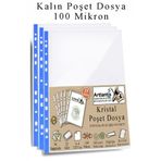 Artlantis Poşet Dosya A4 Kristal 25 Adet Kalın Poşet Dosya Föy Mavi Şeritli 100 Mikron Şeffaf Belge Arşivleme