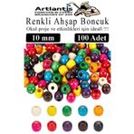 Artlantis Renkli Ahşap Boncuk 10 mm 100 Adet Renkli Tahta Boncuk El İşi Okul Öncesi Kreş Anasınıfı Proje Tasar