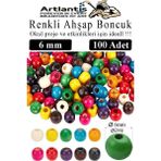 Artlantis Renkli Ahşap Boncuk 6mm 100 Lü 1 Paket Renkli Ahşap Boyalı Yuvarlak Doğal Boncuklar Saç Takı Tasarım Ektinlik Kreş Okul - Standart - Çok Renkli