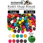 Artlantis Renkli Ahşap Boncuk 8mm 50 Li 1 Paket Renkli Ahşap Boyalı Yuvarlak Doğal Boncuklar Saç Takı Tasarım Ektinlik Kreş Okul - Standart - Çok Renkli