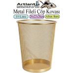 Artlantis Renkli Çöp Kovası Paslanmaz Çelik Fileli 1 Adet Ofis Büro Okul Çöp Kovası Metal Delikli Kolay Kullanım - Altın - Sarı - Standart