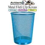 Artlantis Renkli Çöp Kovası Paslanmaz Çelik Fileli 1 Adet Ofis Büro Okul Çöp Kovası Metal Delikli Kolay Kullanım - Mavi - Standart