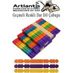 Artlantis Renkli Geçmeli Dil Çubuğu Dar 150 Li 1 Paket Çentikli Tırtıklı Geçirmeli Eklemeli Renkli Dondurma Çubuğu Kesik Uçlu Ahşap Çubuk - Standart
