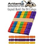Artlantis Renkli Geçmeli Dil Çubuğu Dar 50 Li 1 Paket Çentikli Tırtıklı Geçirmeli Eklemeli Renkli Dondurma Çubuğu Kesik Uçlu Ahşap Çubuk - Standart