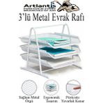 Artlantis Renkli Metal Evrak Rafı 3 Lü 1 Paket Masa Üstü A4 Dosya Düzenleyici Kağıt Tepsisi Metal Fileli Üç Katlı Hareketli Perfore - Beyaz - Standart