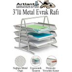 Artlantis Renkli Metal Evrak Rafı 3 Lü 1 Paket Masa Üstü A4 Dosya Düzenleyici Kağıt Tepsisi Metal Fileli Üç Katlı Hareketli Perfore - Gümüş - Gri - Standart