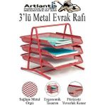 Artlantis Renkli Metal Evrak Rafı 3 Lü 1 Paket Masa Üstü A4 Dosya Düzenleyici Kağıt Tepsisi Metal Fileli Üç Katlı Hareketli Perfore - Kırmızı - Standart