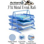 Artlantis Renkli Metal Evrak Rafı 3 Lü 1 Paket Masa Üstü A4 Dosya Düzenleyici Kağıt Tepsisi Metal Fileli Üç Katlı Hareketli Perfore - Mavi - Standart